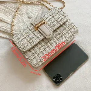 realaiot Classic Fancy Tweed Square Bag, Stylish Women's Crossbody Chain Bag, Textured Purse For Daily Use
