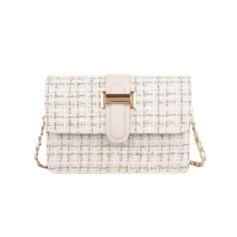realaiot Classic Fancy Tweed Square Bag, Stylish Women's Crossbody Chain Bag, Textured Purse For Daily Use