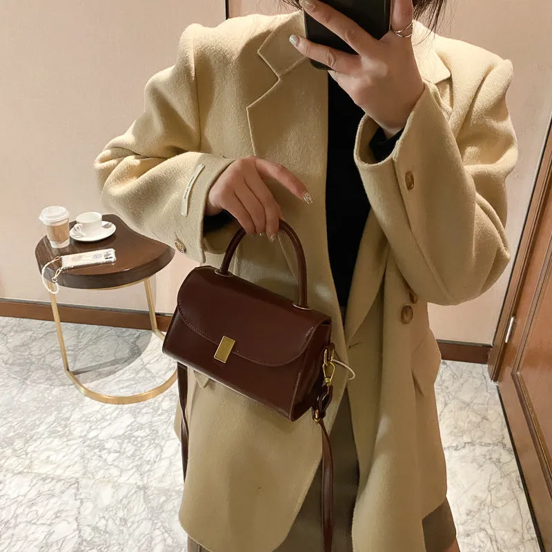 realaiot  Classic Solid Color Square Shoulder Bag, Top Handle Textured Crossbody Wallet For Women