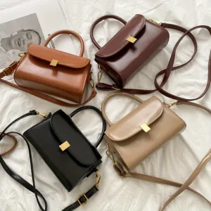 realaiot  Classic Solid Color Square Shoulder Bag, Top Handle Textured Crossbody Wallet For Women