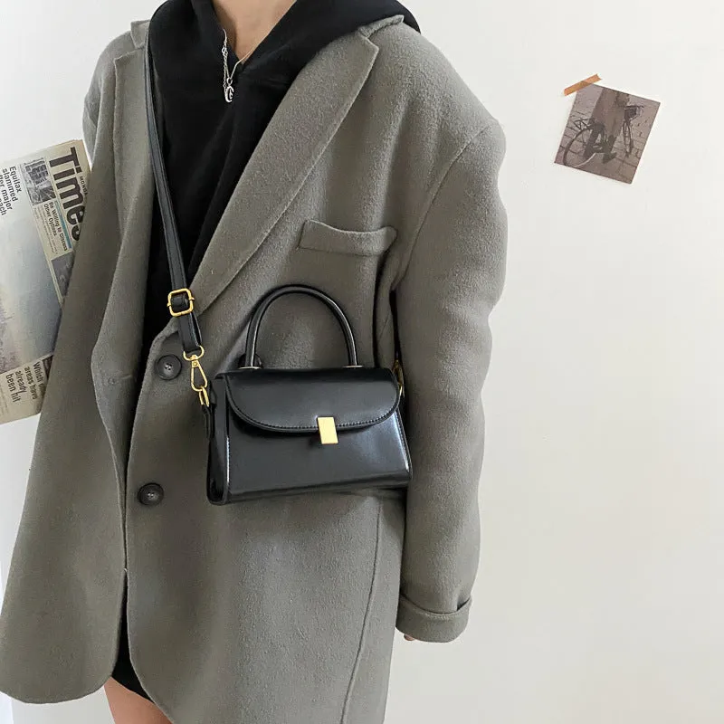 realaiot  Classic Solid Color Square Shoulder Bag, Top Handle Textured Crossbody Wallet For Women