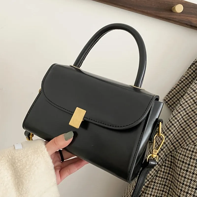 realaiot  Classic Solid Color Square Shoulder Bag, Top Handle Textured Crossbody Wallet For Women