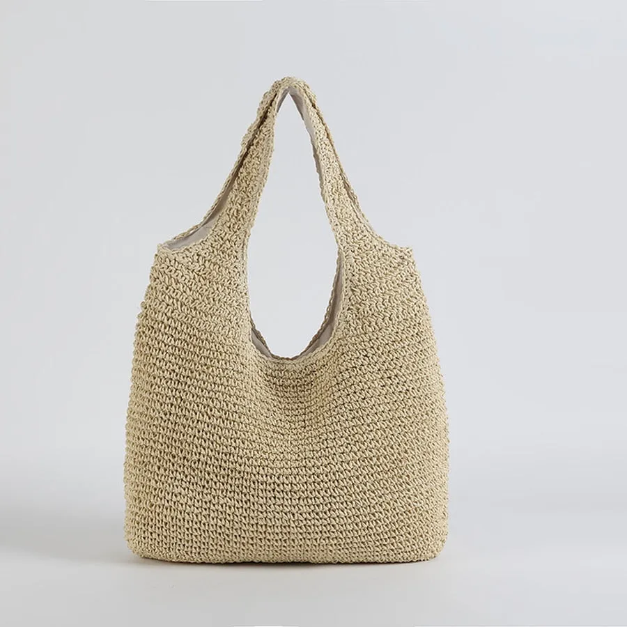 Realaiot Fashion Straw Women Shoulder Bags Paper Woven Female Handbags Large Capacity Summer Beach Straw Bags Casual Tote Purses
