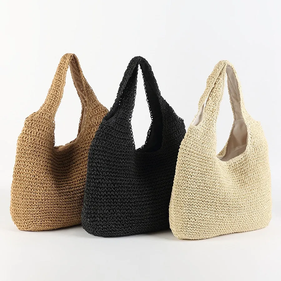Realaiot Fashion Straw Women Shoulder Bags Paper Woven Female Handbags Large Capacity Summer Beach Straw Bags Casual Tote Purses