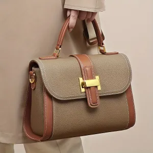 realaiot  Fashion Textured Handbag For Women, Color Contrast Crossbody Bag, Luxury Top Handle Flap Purses