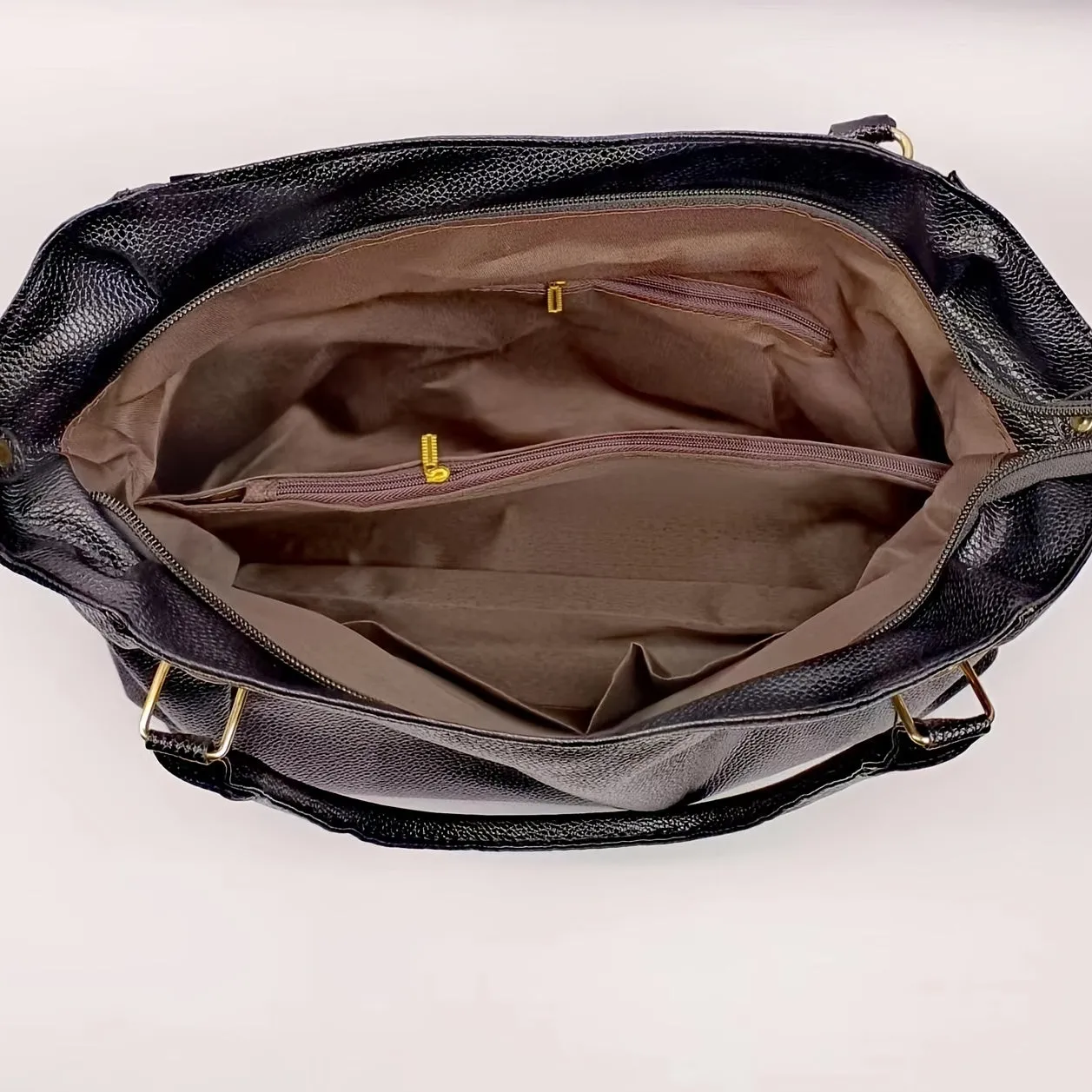 realaiot  Large Capacity Textured Handbag, PU Leather Solid Color Shoulder Bag, Women's Commuter Hobo Bag