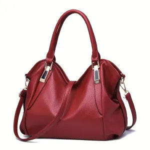 realaiot  Large Capacity Textured Handbag, PU Leather Solid Color Shoulder Bag, Women's Commuter Hobo Bag