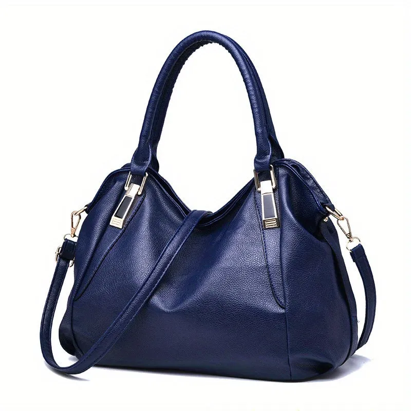 realaiot  Large Capacity Textured Handbag, PU Leather Solid Color Shoulder Bag, Women's Commuter Hobo Bag