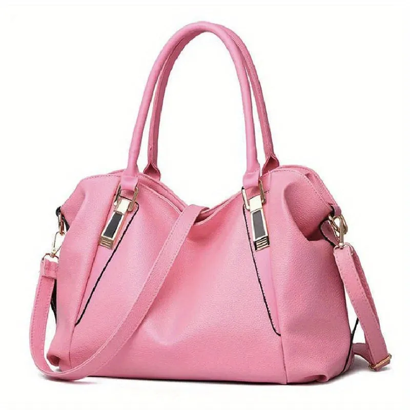 realaiot  Large Capacity Textured Handbag, PU Leather Solid Color Shoulder Bag, Women's Commuter Hobo Bag