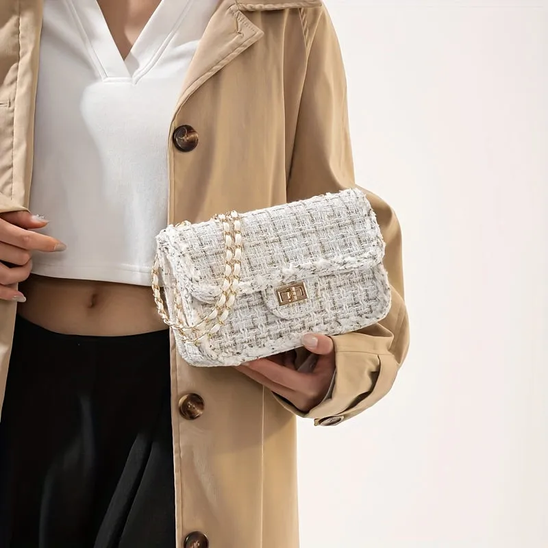realaiot  Mini Fashion Textured Crossbody Bag, Classic Flap Shoulder Bag, Women's Trendy Handbag & Purse