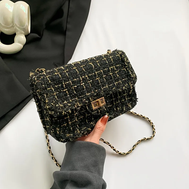realaiot  Mini Fashion Textured Crossbody Bag, Classic Flap Shoulder Bag, Women's Trendy Handbag & Purse