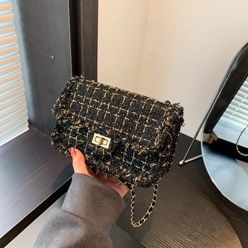 realaiot  Mini Fashion Textured Crossbody Bag, Classic Flap Shoulder Bag, Women's Trendy Handbag & Purse