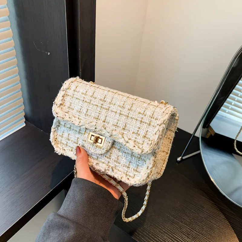 realaiot  Mini Fashion Textured Crossbody Bag, Classic Flap Shoulder Bag, Women's Trendy Handbag & Purse