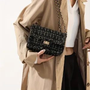realaiot  Mini Fashion Textured Crossbody Bag, Classic Flap Shoulder Bag, Women's Trendy Handbag & Purse