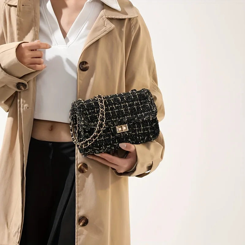 realaiot  Mini Fashion Textured Crossbody Bag, Classic Flap Shoulder Bag, Women's Trendy Handbag & Purse