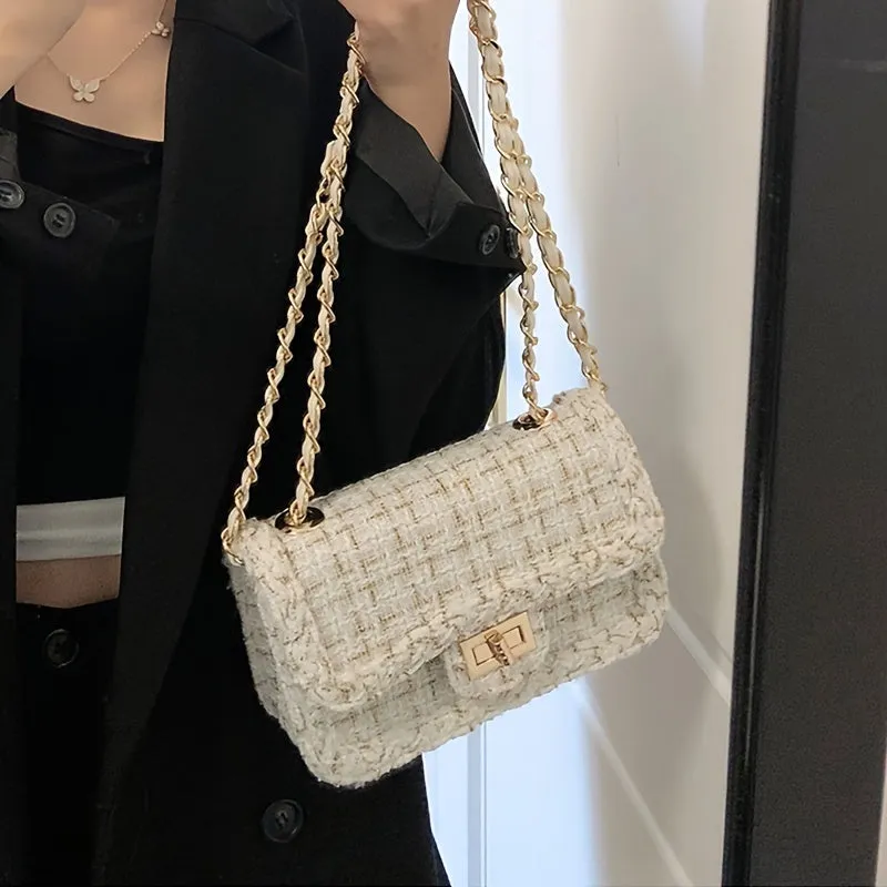 realaiot  Mini Fashion Textured Crossbody Bag, Trendy Turn Lock Shoulder Bag, Women's Elegant Handbag & Purse