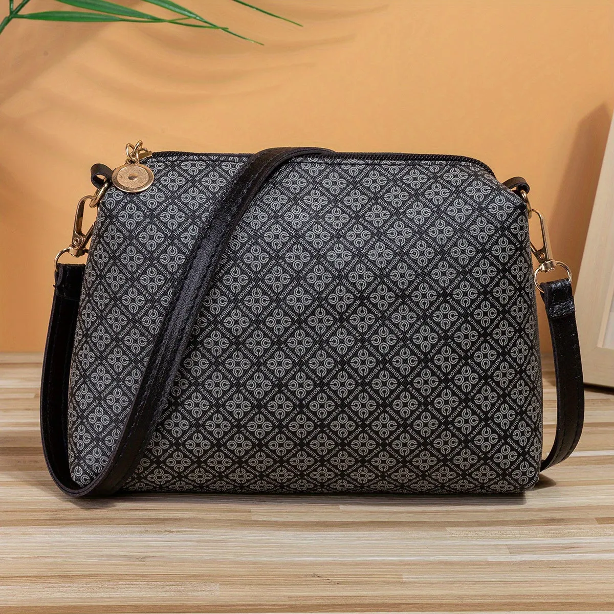realaiot  Mini Geometric Pattern Crossbody Bag, PU Leather Textured Bag, Classic Fashion Versatile Shoulder Bag