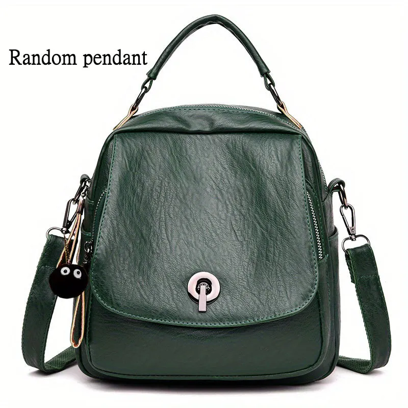 realaiot  Mini Multi-functional Backpack, Portable Travel School Bag, Women's PU Leather Crossbody Bag With Convertible Strap