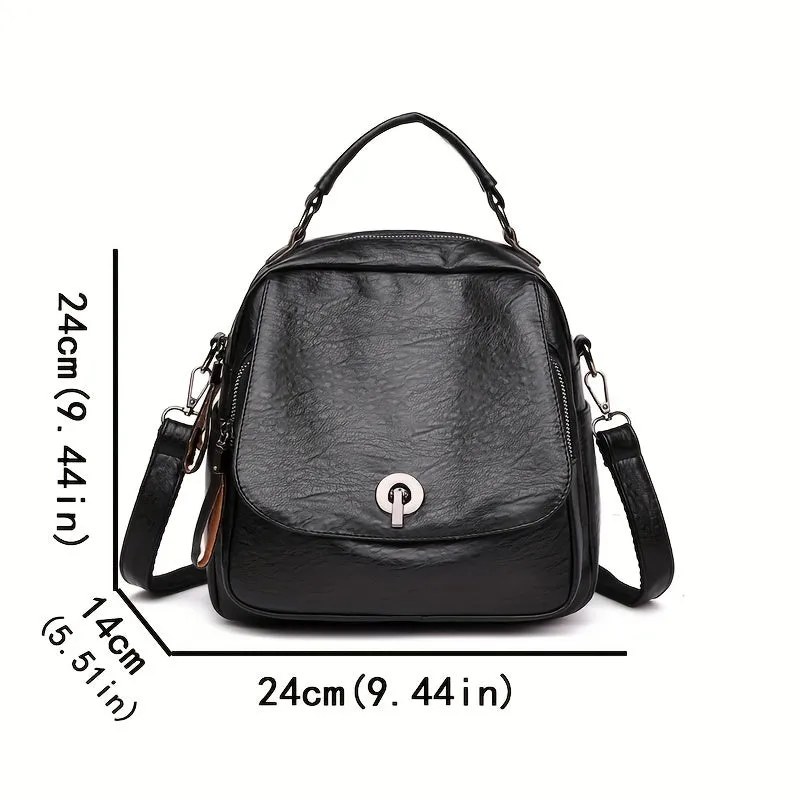 realaiot  Mini Multi-functional Backpack, Portable Travel School Bag, Women's PU Leather Crossbody Bag With Convertible Strap