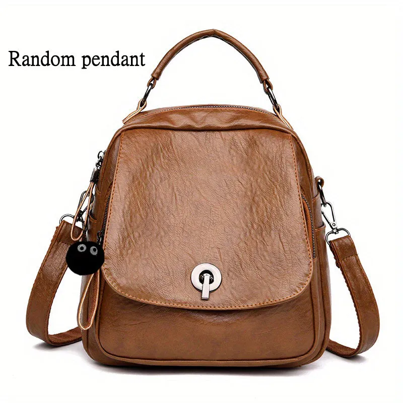 realaiot  Mini Multi-functional Backpack, Portable Travel School Bag, Women's PU Leather Crossbody Bag With Convertible Strap