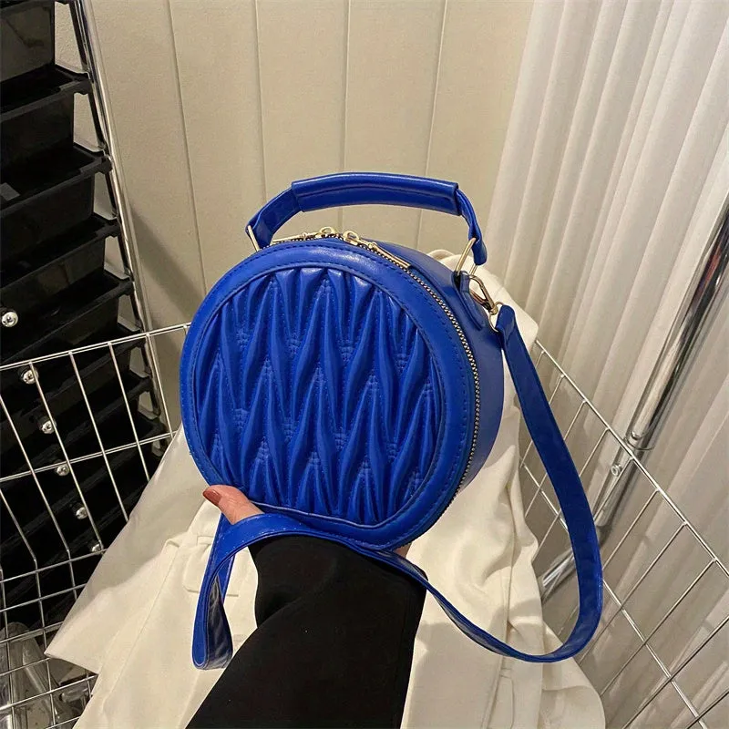 realaiot  Mini Quilted Round Crossbody Bag, PU Leather Textured Handbag Purse, Classic Versatile Fashion Shoulder Bag