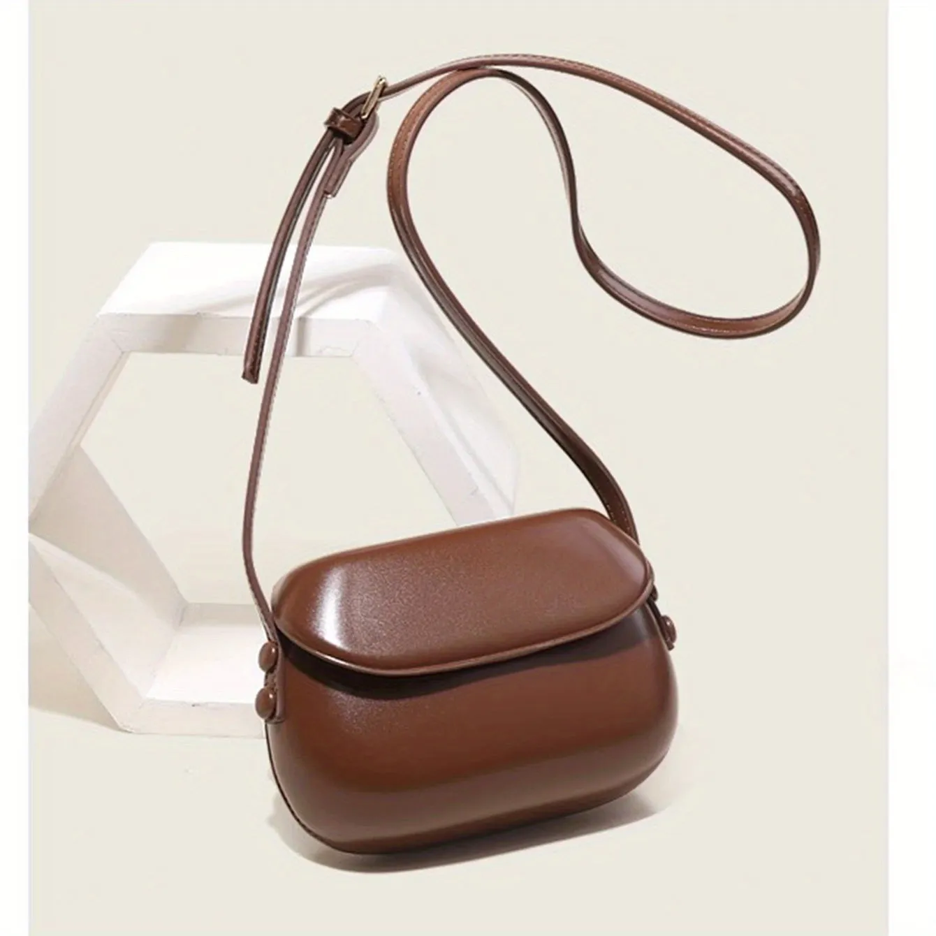 realaiot  Mini Solid Color Saddle Bag, All-Match Crossbody Bag, Women's Textured Shoulder Purse