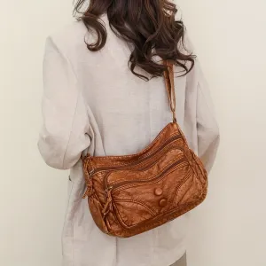 realaiot  Multi Pockets Hobo Crossbody Bag, PU Leather Textured Bag Purse, Classic Versatile Fashion Shoulder Bag
