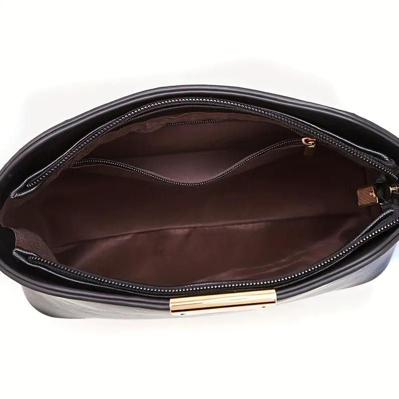 realaiot  Solid Color Crossbody Bag, Fashion Shoulder Purse, Women's PU Leather Textured Bag
