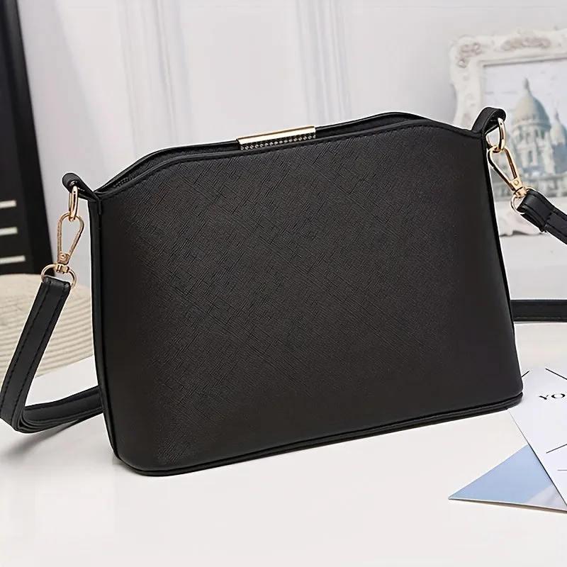 realaiot  Solid Color Crossbody Bag, Fashion Shoulder Purse, Women's PU Leather Textured Bag