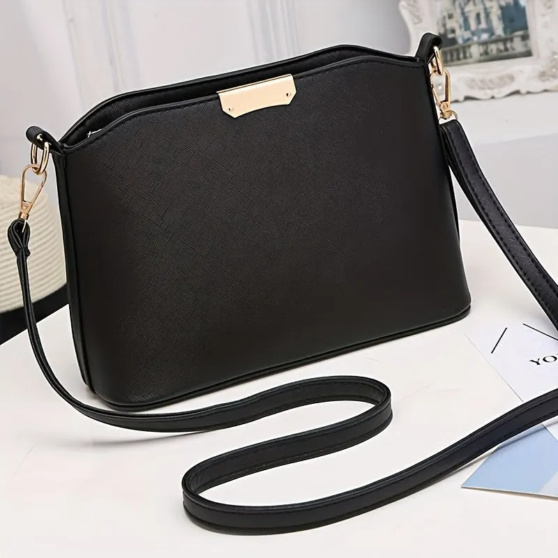realaiot  Solid Color Crossbody Bag, Fashion Shoulder Purse, Women's PU Leather Textured Bag