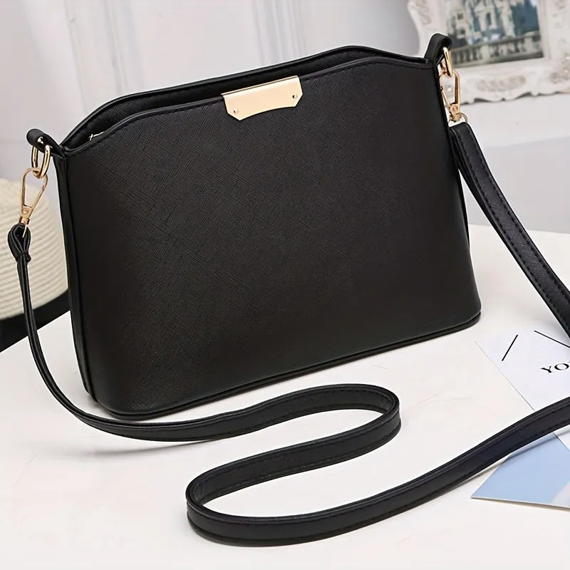 realaiot  Solid Color Crossbody Bag, Fashion Shoulder Purse, Women's PU Leather Textured Bag