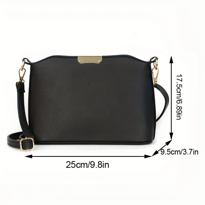 realaiot  Solid Color Crossbody Bag, Fashion Shoulder Purse, Women's PU Leather Textured Bag