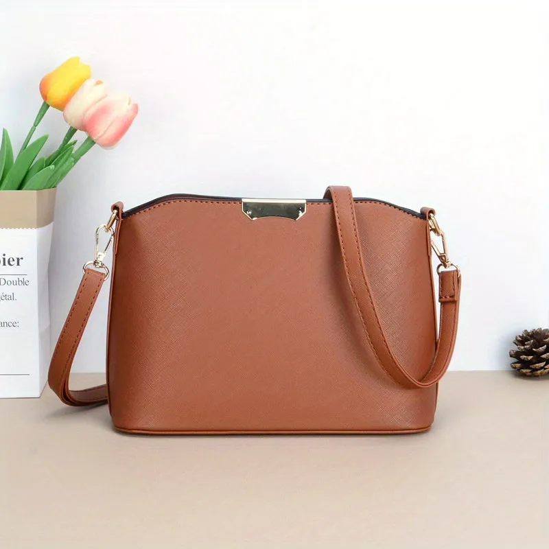 realaiot  Solid Color Crossbody Bag, Fashion Shoulder Purse, Women's PU Leather Textured Bag