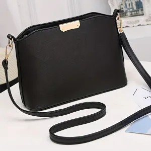 realaiot  Solid Color Crossbody Bag, Fashion Shoulder Purse, Women's PU Leather Textured Bag