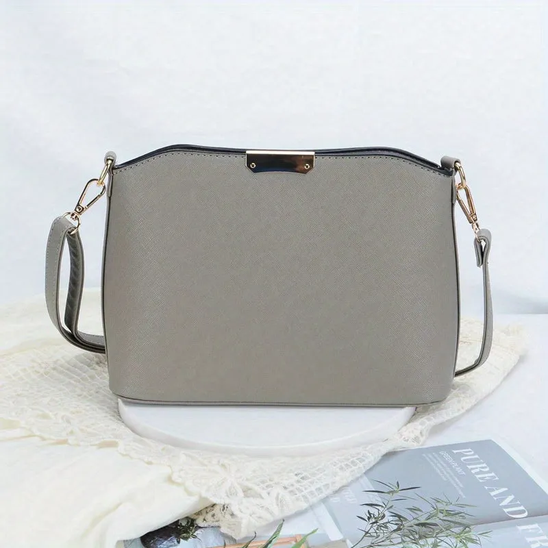 realaiot  Solid Color Crossbody Bag, Fashion Shoulder Purse, Women's PU Leather Textured Bag