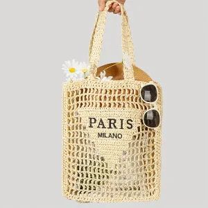 realaiot  Straw Mesh Tote Bag For Women, Woven Beach Shoulder Bag, Large Capacity Foldable Hobo Bag For Holiday, Picnic, And Party