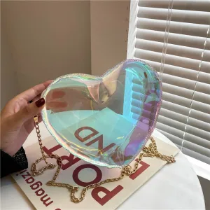 Realaiot Summer Transparent Jelly Women Bag New Fashion Women's Laser Heart Chain Bag Shoulder Messenger Bag New Year Gifts for Women