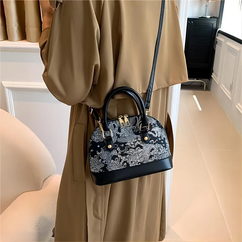 realaiot  Trendy Shell Crossbody Bag, Vintage Textured Pattern Handbag, Perfect Casual Shoulder Bag For Daily Use
