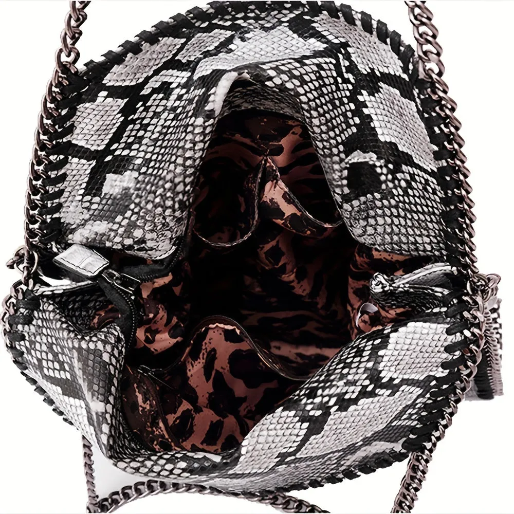 realaiot  Trendy Snake Pattern Tote Bag, Foldable PU Leather Shoulder Bag, Perfect Underarm Bag For Daily Use