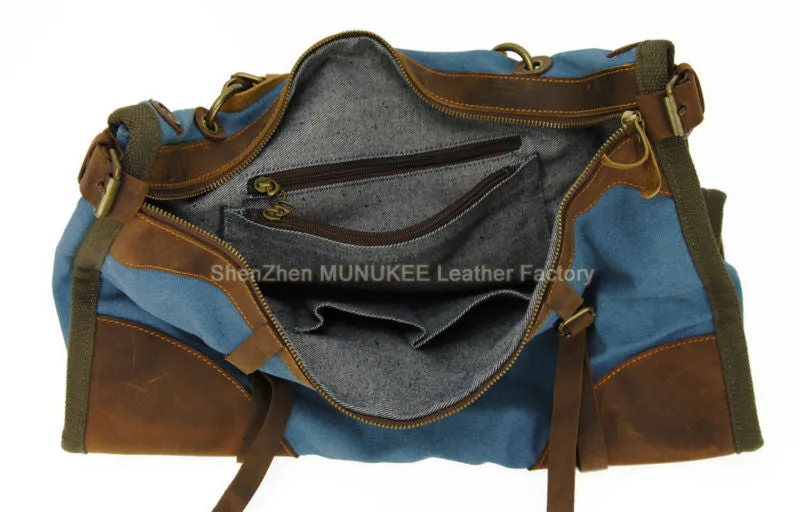 Realaiot Vintage Retro military Canvas   Leather men travel bags luggage bags men weekend Bag Overnight duffle bags tote Leisure M314#