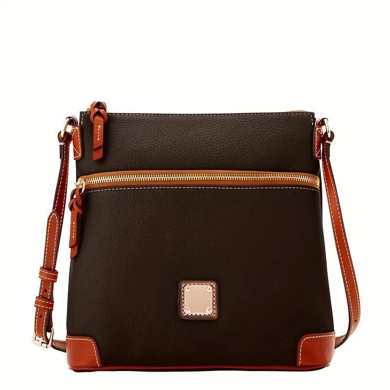 realaiot  Vintage Zipper Crossbody Bag, PU Leather Textured Bag, Classic Fashion Versatile Shoulder Bag