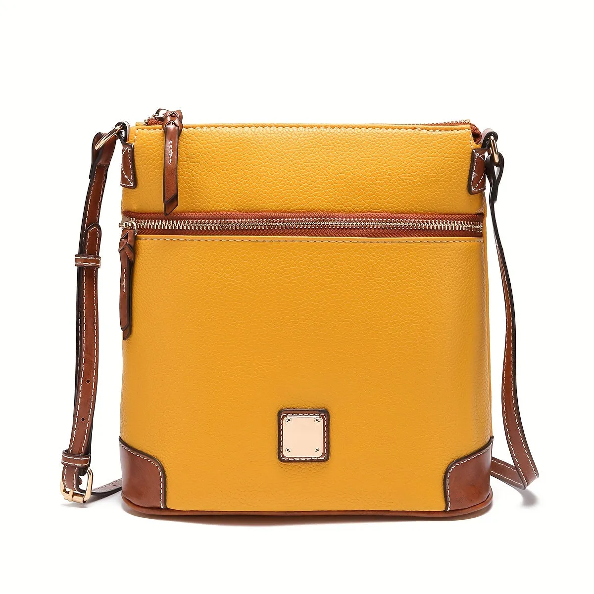 realaiot  Vintage Zipper Crossbody Bag, PU Leather Textured Bag, Classic Fashion Versatile Shoulder Bag