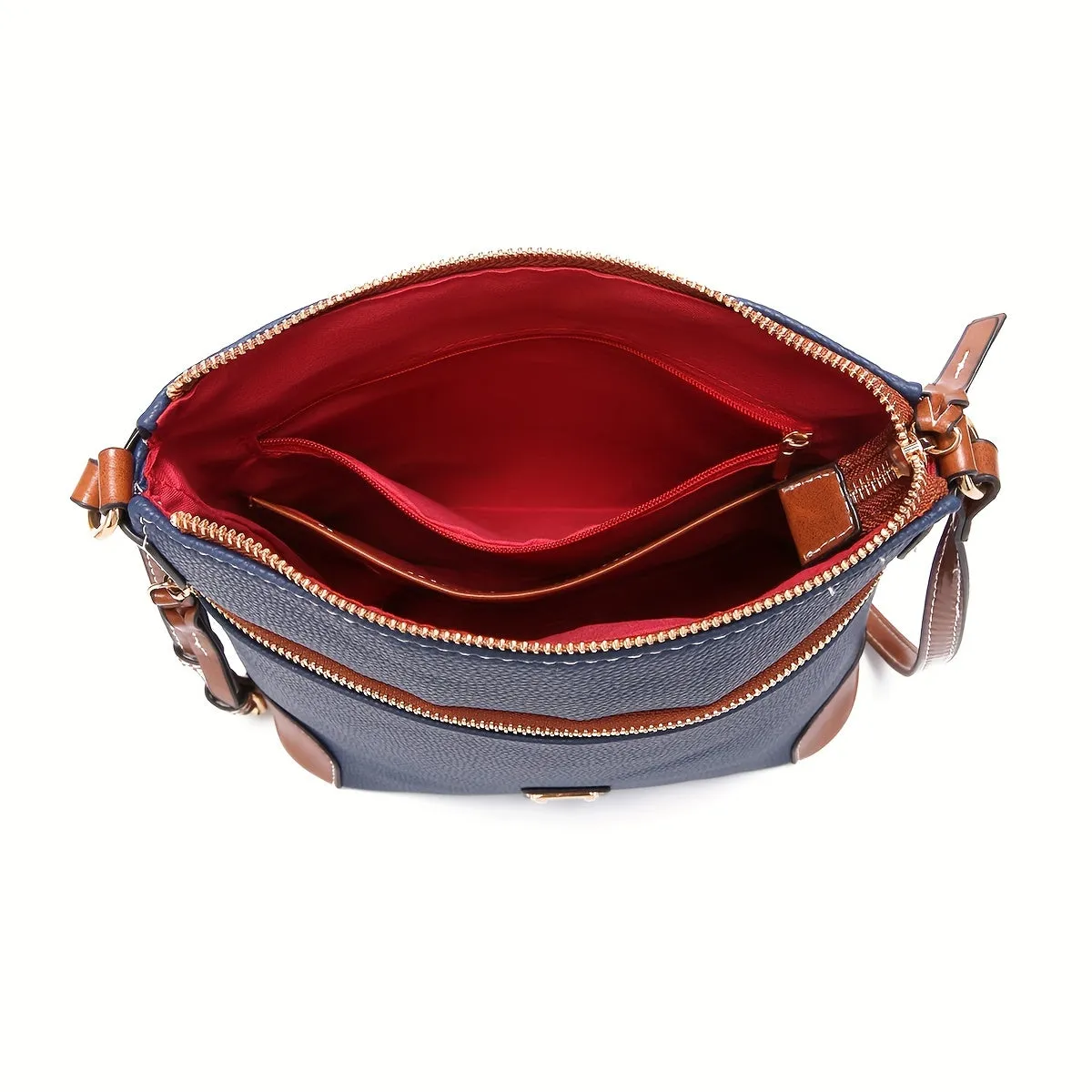 realaiot  Vintage Zipper Crossbody Bag, PU Leather Textured Bag, Classic Fashion Versatile Shoulder Bag