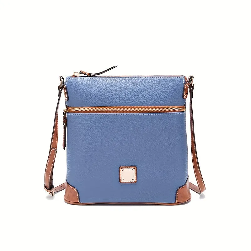 realaiot  Vintage Zipper Crossbody Bag, PU Leather Textured Bag, Classic Fashion Versatile Shoulder Bag