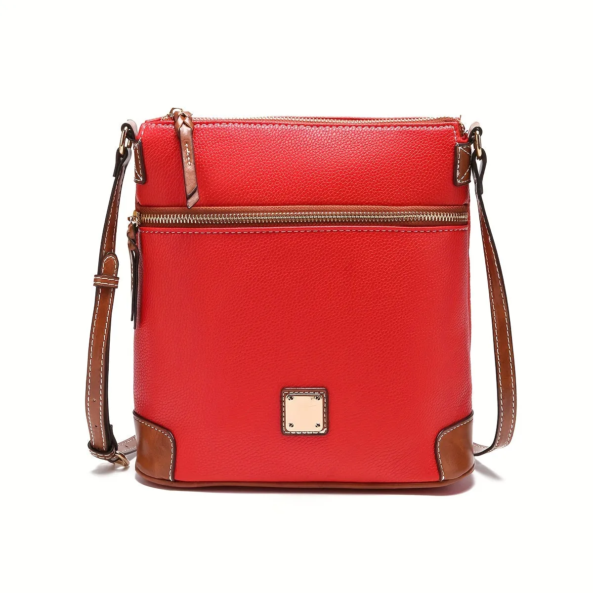 realaiot  Vintage Zipper Crossbody Bag, PU Leather Textured Bag, Classic Fashion Versatile Shoulder Bag