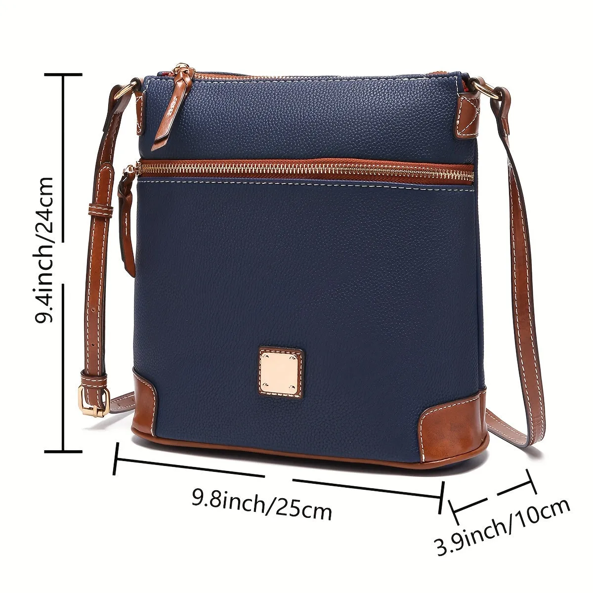 realaiot  Vintage Zipper Crossbody Bag, PU Leather Textured Bag, Classic Fashion Versatile Shoulder Bag
