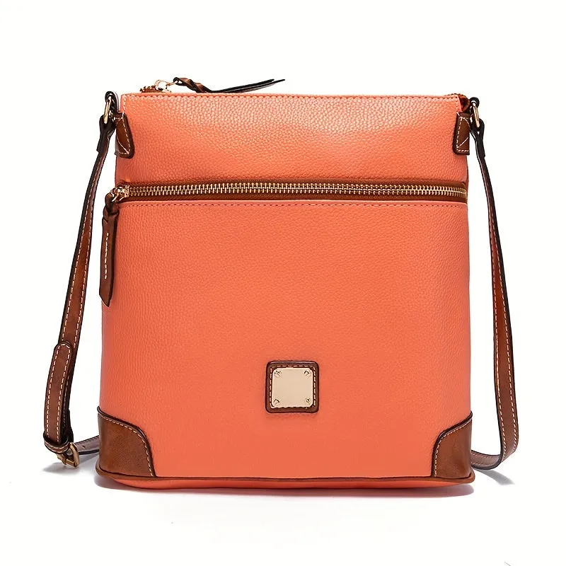 realaiot  Vintage Zipper Crossbody Bag, PU Leather Textured Bag, Classic Fashion Versatile Shoulder Bag