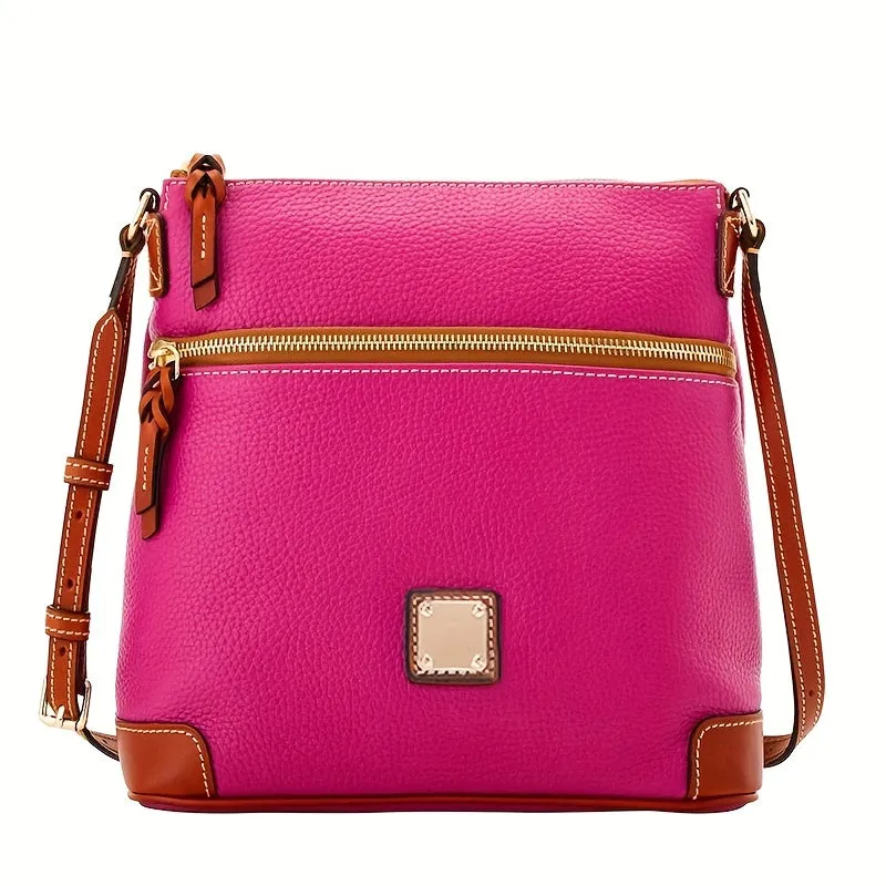 realaiot  Vintage Zipper Crossbody Bag, PU Leather Textured Bag, Classic Fashion Versatile Shoulder Bag