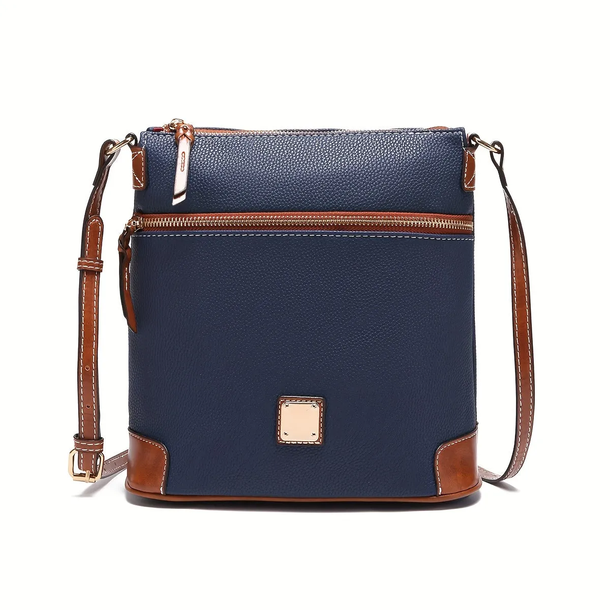 realaiot  Vintage Zipper Crossbody Bag, PU Leather Textured Bag, Classic Fashion Versatile Shoulder Bag
