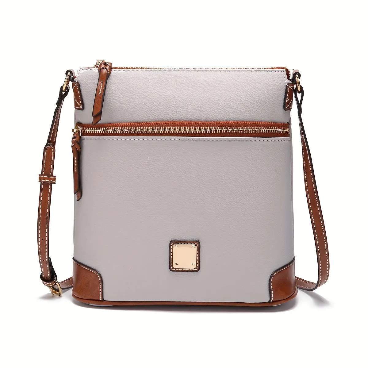 realaiot  Vintage Zipper Crossbody Bag, PU Leather Textured Bag, Classic Fashion Versatile Shoulder Bag